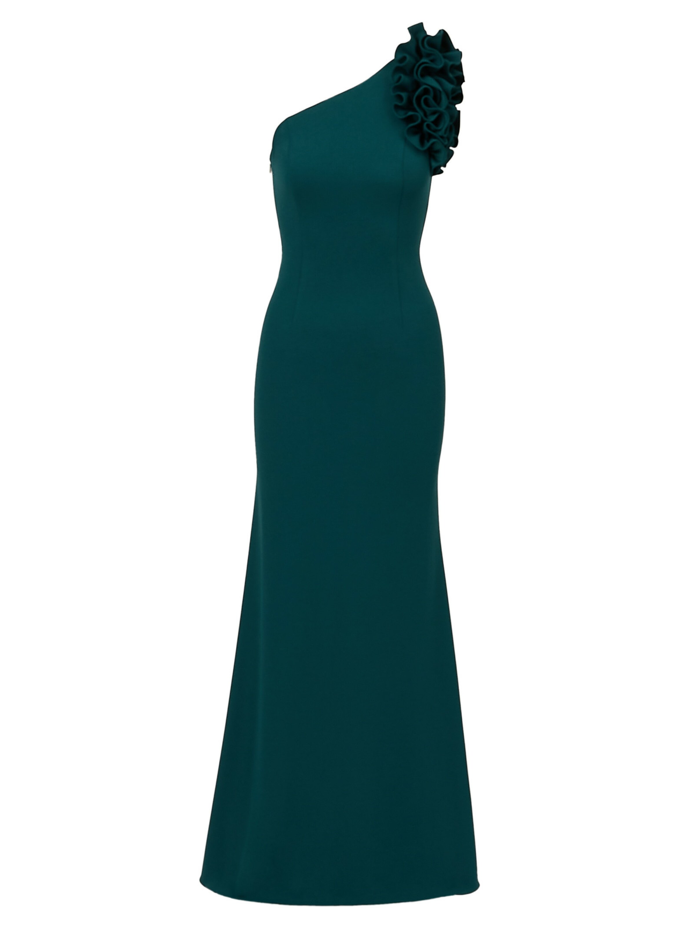 Adrianna Papell Evening dress 'One Shoulder Ruffle Crepe Gown' in Green: front