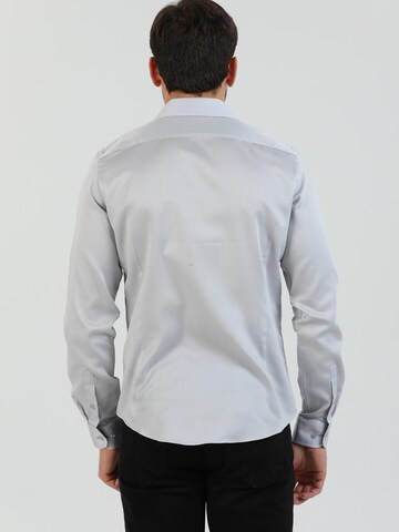 7Camicie - Ajuste estrecho Camisa de negocios 'Firenze Satin Man Shirt Lilac' en gris