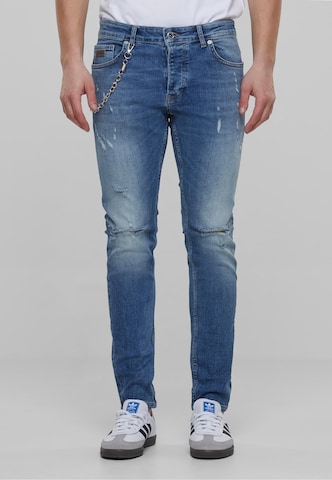 2Y Premium Tapered Jeans in Blauw: voorkant