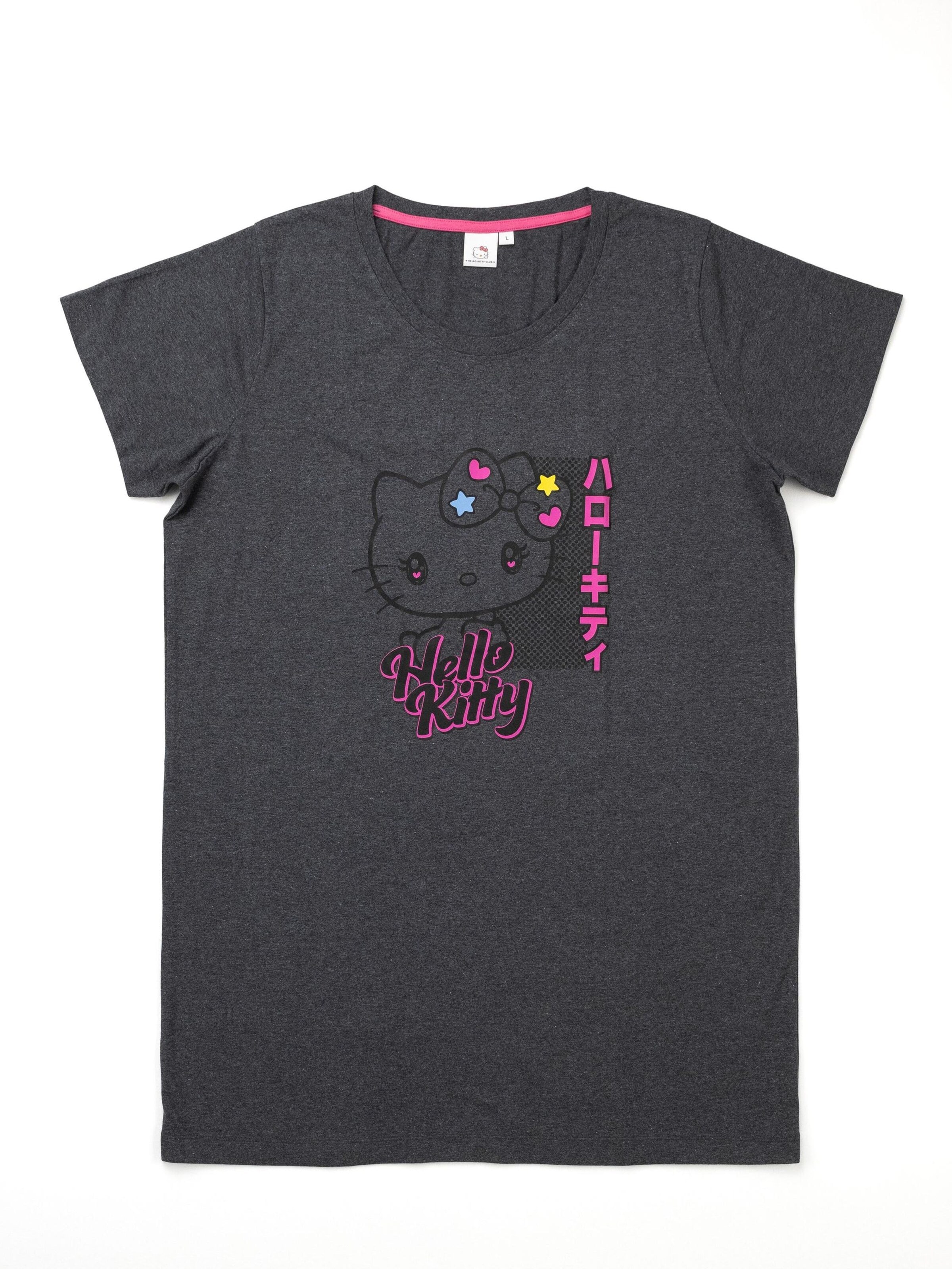 HELLO KITTY Nachthemd 'Hello Kittie - Japanisch / Katakana'‌ in Grau: Vorderseite