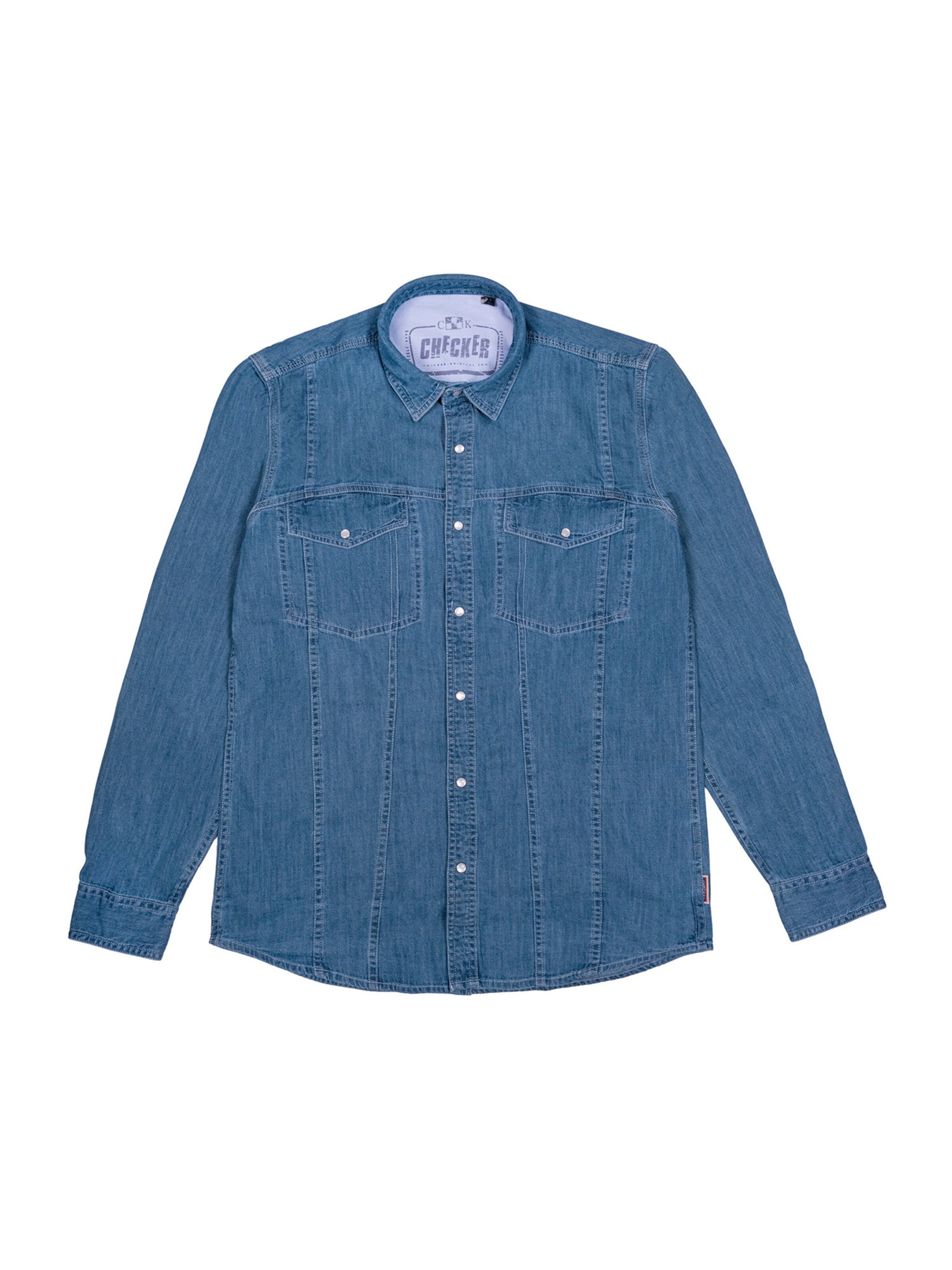 Checker Button Up Shirt ' Dynasty Denim ' in Blue: front