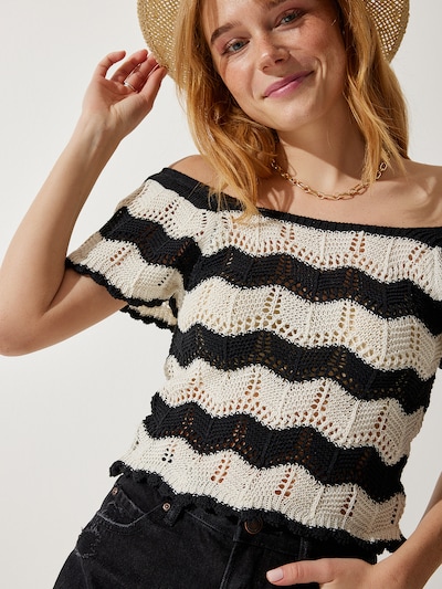 Happiness İstanbul Pull-over en crème / noir, Vue avec produit