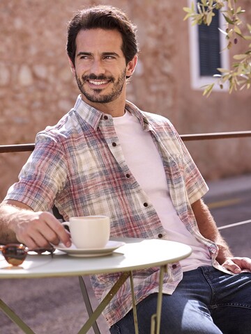 LERROS Regular Fit Karohemd aus sommerlichem Strukturgewebe in Beige: Vorderseite