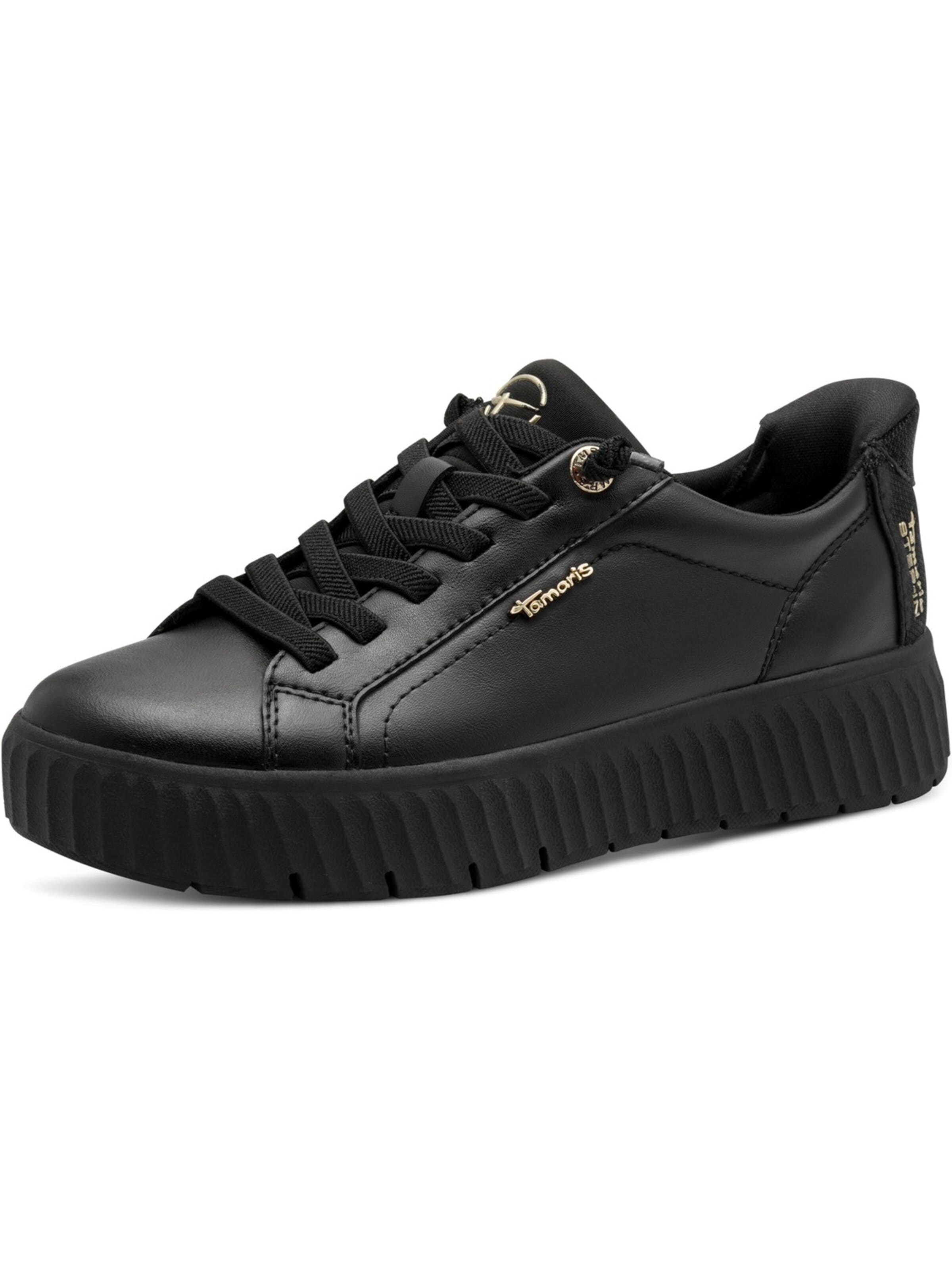 Tamaris Wide Fit Sneakers 'Tamaris Comfort Sneaker - Schwarz Leder/Synthetik' in Black: front