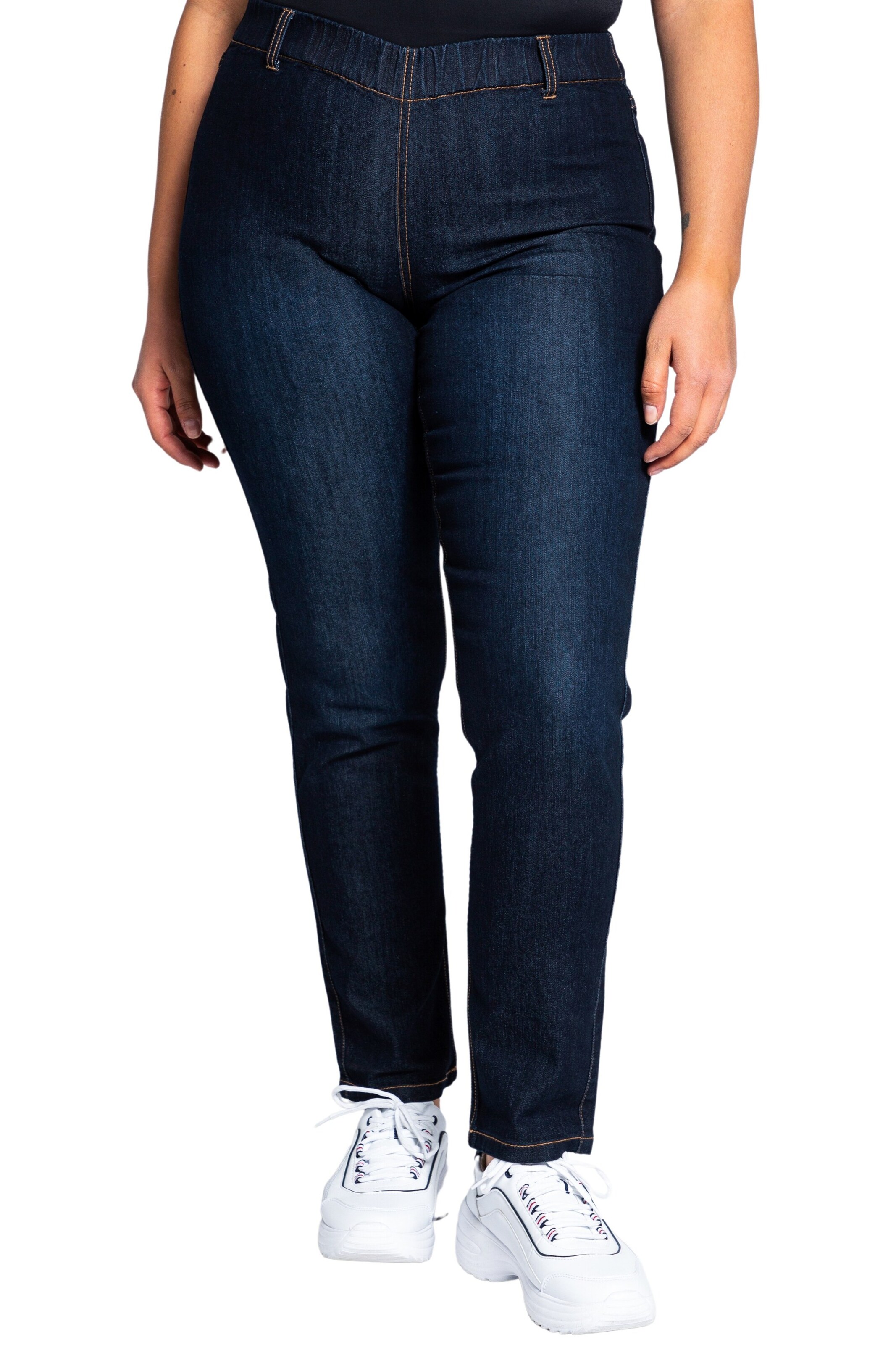 Ulla Popken Slimfit Jeggings 'Sienna' in Blauw: voorkant