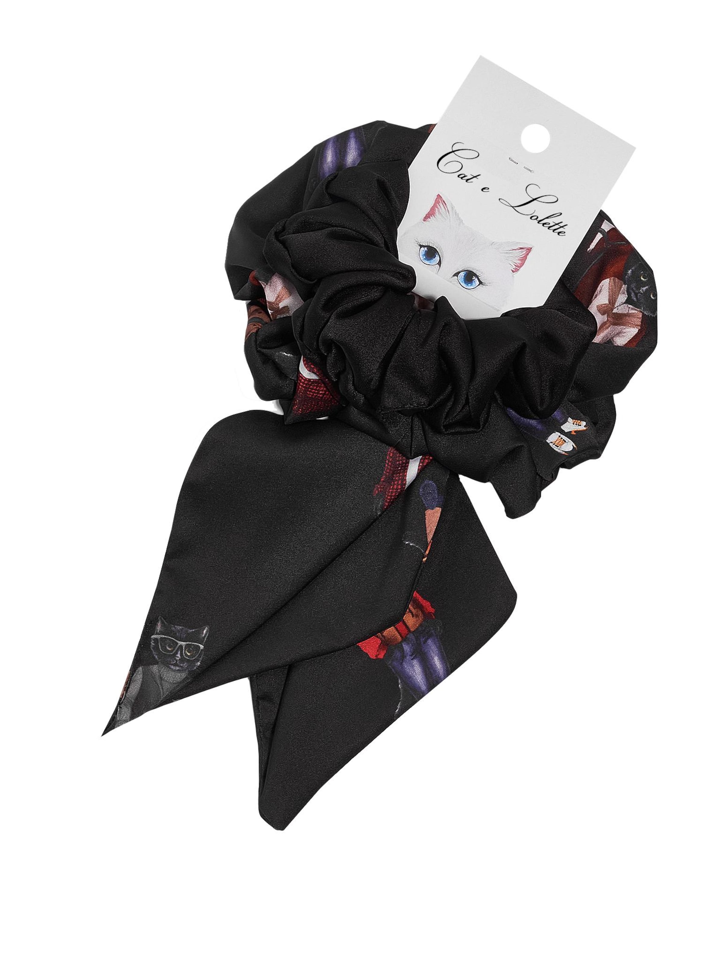 Cat e Lolette Stirnband '2 silk scrunchies'‌‌‌‌‌‌ in Schwarz: Vorderseite