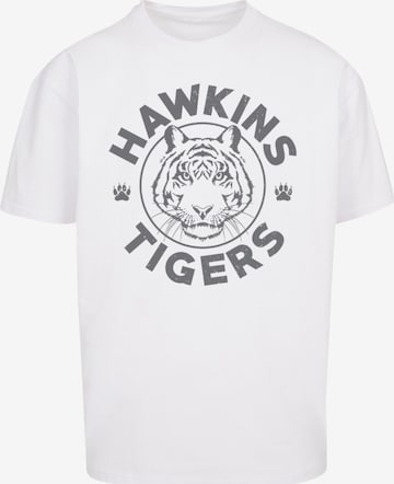 T-Shirt 'Stranger Things Hawkins Grey Tiger Netflix TV Series' F4NT4STIC en blanc : devant