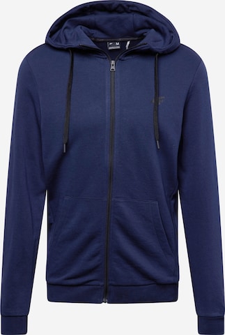 4F Athletic Zip-Up Hoodie in Blue: front