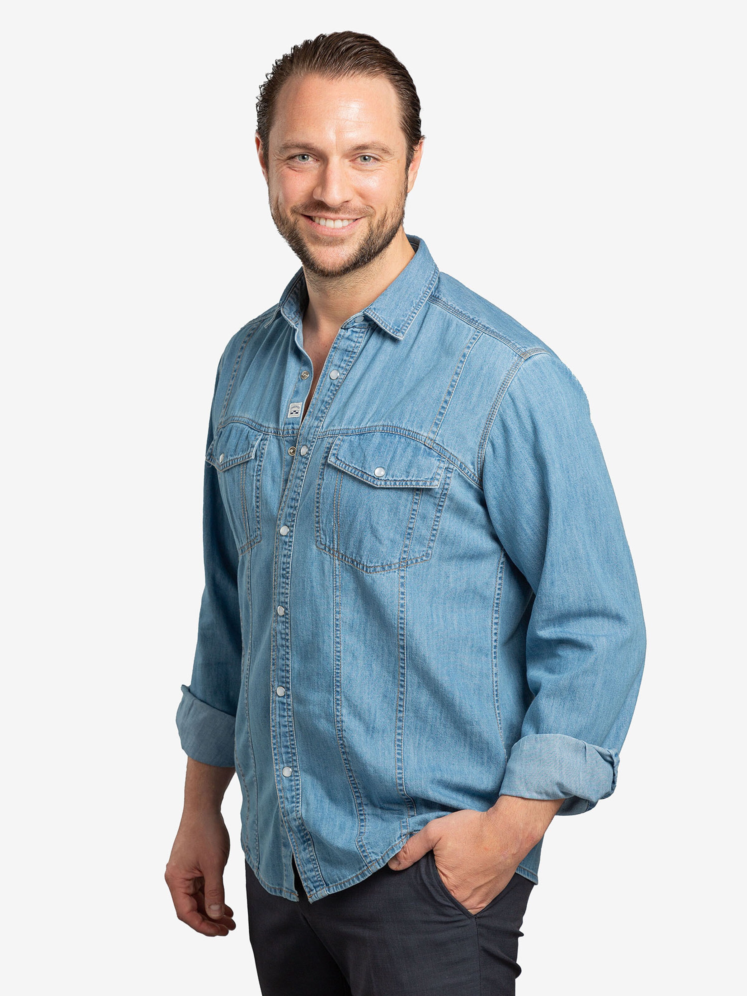 Checker Regular fit Overhemd ' Dynasty Denim ' in Blauw