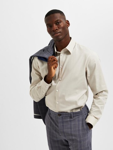 SELECTED HOMME Slim fit Button Up Shirt 'SLHEthan' in Beige: front