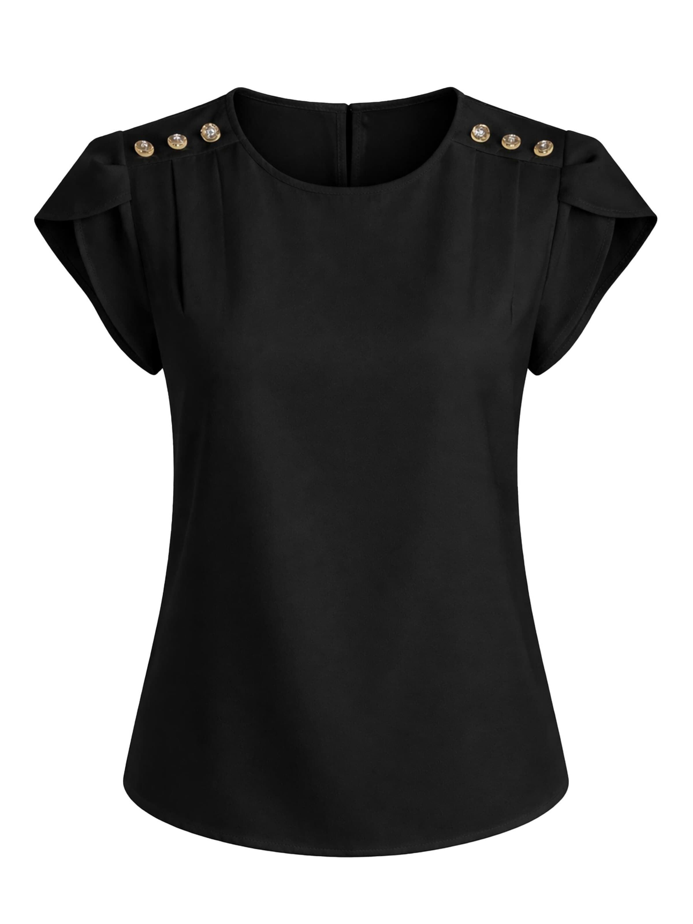 REGINA FASHION Blouse 'Short Sleeve Blouse with Decorative Shoulder Buttons' in Zwart: voorkant