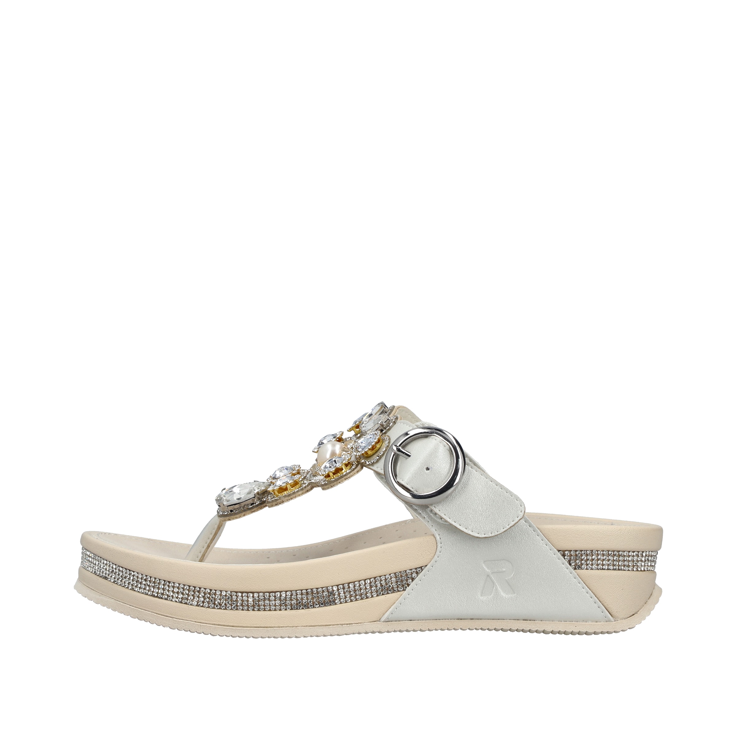 Tongs Rieker en argent : devant