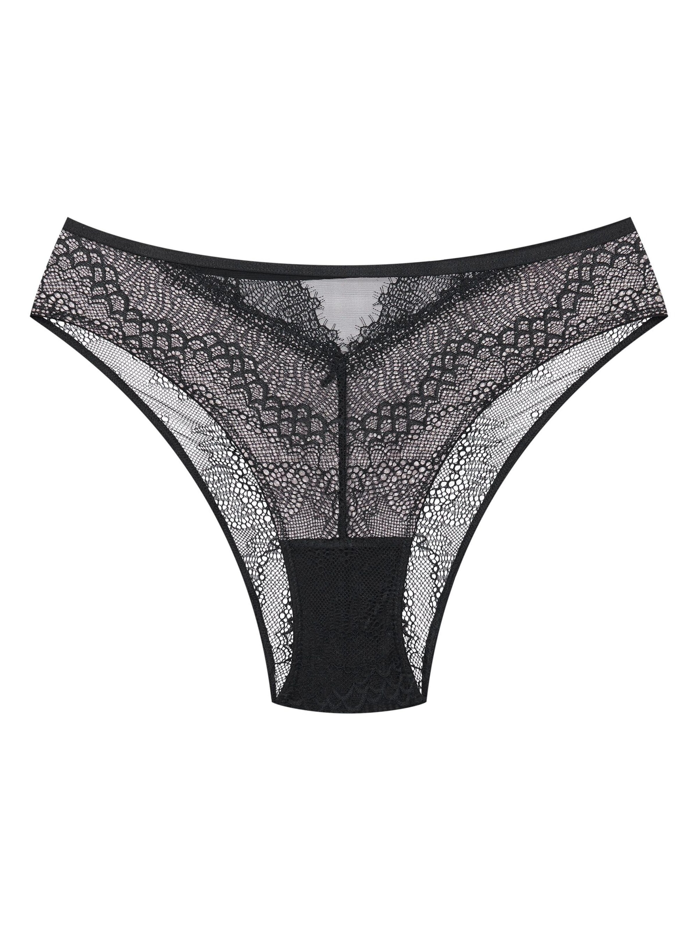 ESOTIQ - Panti 'Slip Bonjour, feine Spitze, ornamentales Muster, transparent' en negro: frente