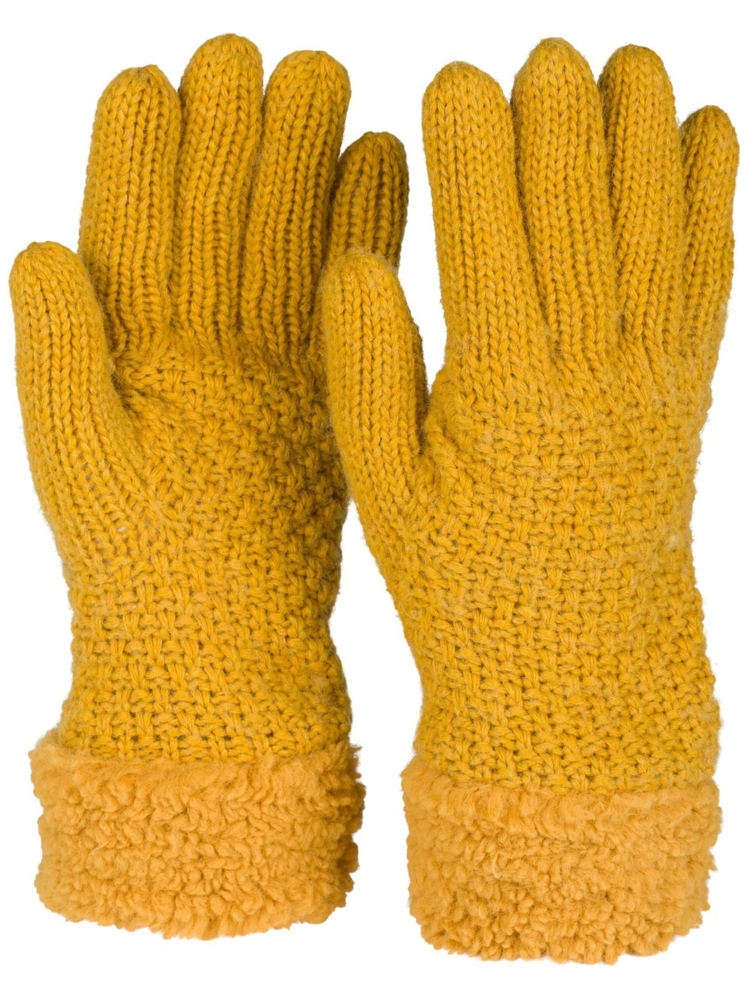 styleBREAKER Fingerhandschuhe 'Strickhandschuhe mit Perlmuster und Fleece'‌‌‌‌‌ in Gelb: Vorderseite