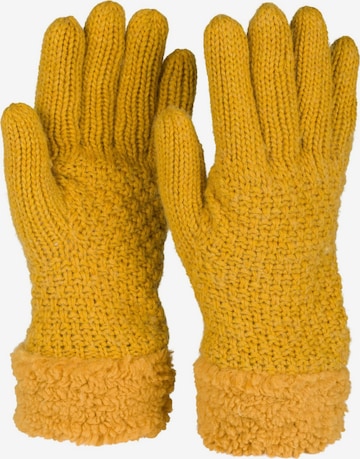 styleBREAKER Fingerhandschuhe 'Strickhandschuhe mit Perlmuster und Fleece' in Gelb: Vorderseite
