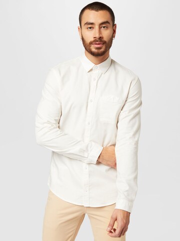 TOM TAILOR DENIM Slim fit Button Up Shirt in Beige: front