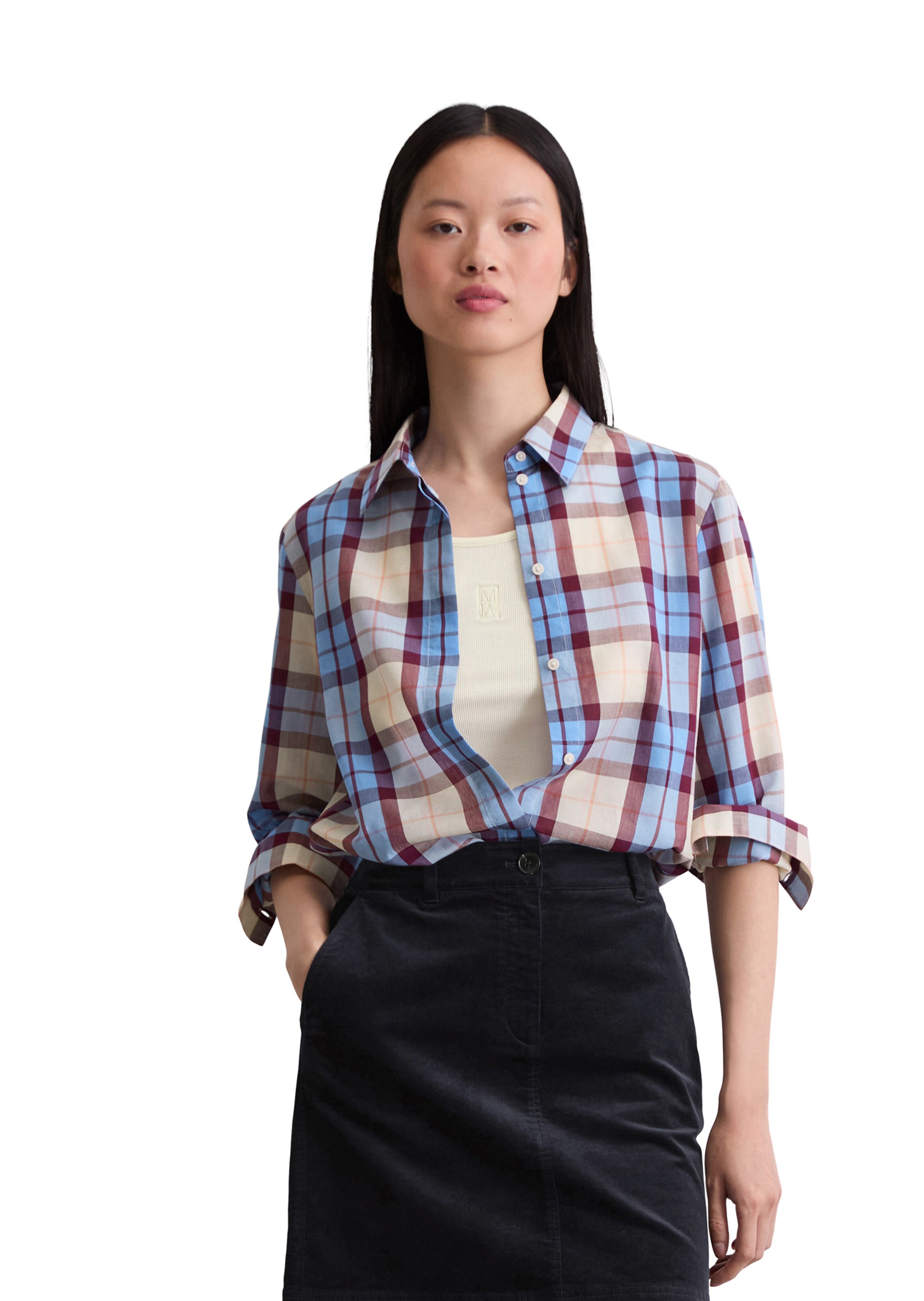Marc O'Polo Blouse ' aus Organic-Cotton-Lyocell-Mix ' in Blauw: voorkant