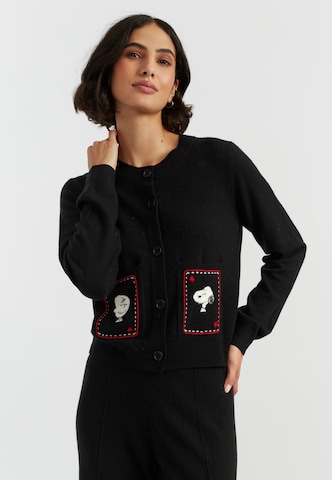 Chinti & Parker Gebreid vest 'Snoopy & Charlie Brown' in Zwart: voorkant
