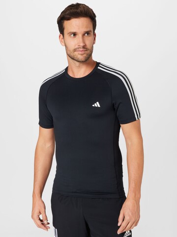 ADIDAS PERFORMANCE Sportshirt 'Techfit 3-Stripes ' in Schwarz: predná strana