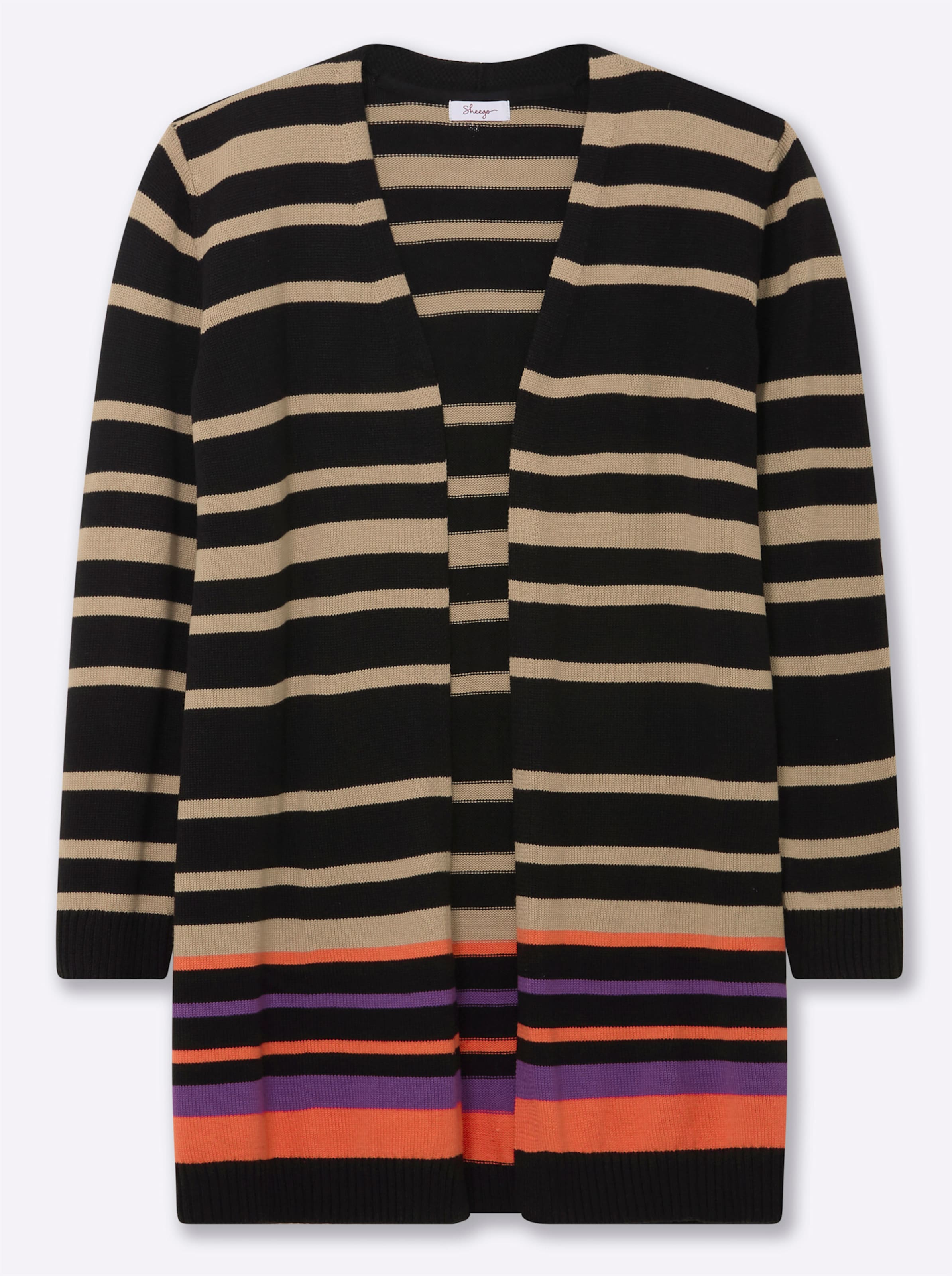 SHEEGO Strickjacke in dunkelbeige / lila / orange / schwarz, Produktansicht