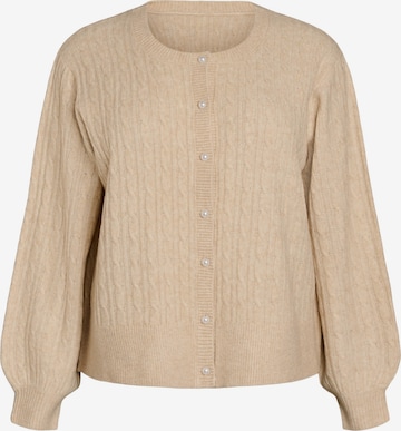 Zizzi Strickjakke 'MCOMFY CABLE' in Beige: Vorderseite