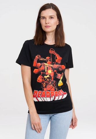 LOGOSHIRT Shirt 'Marvel Comics - Deadpool' in Zwart: voorkant