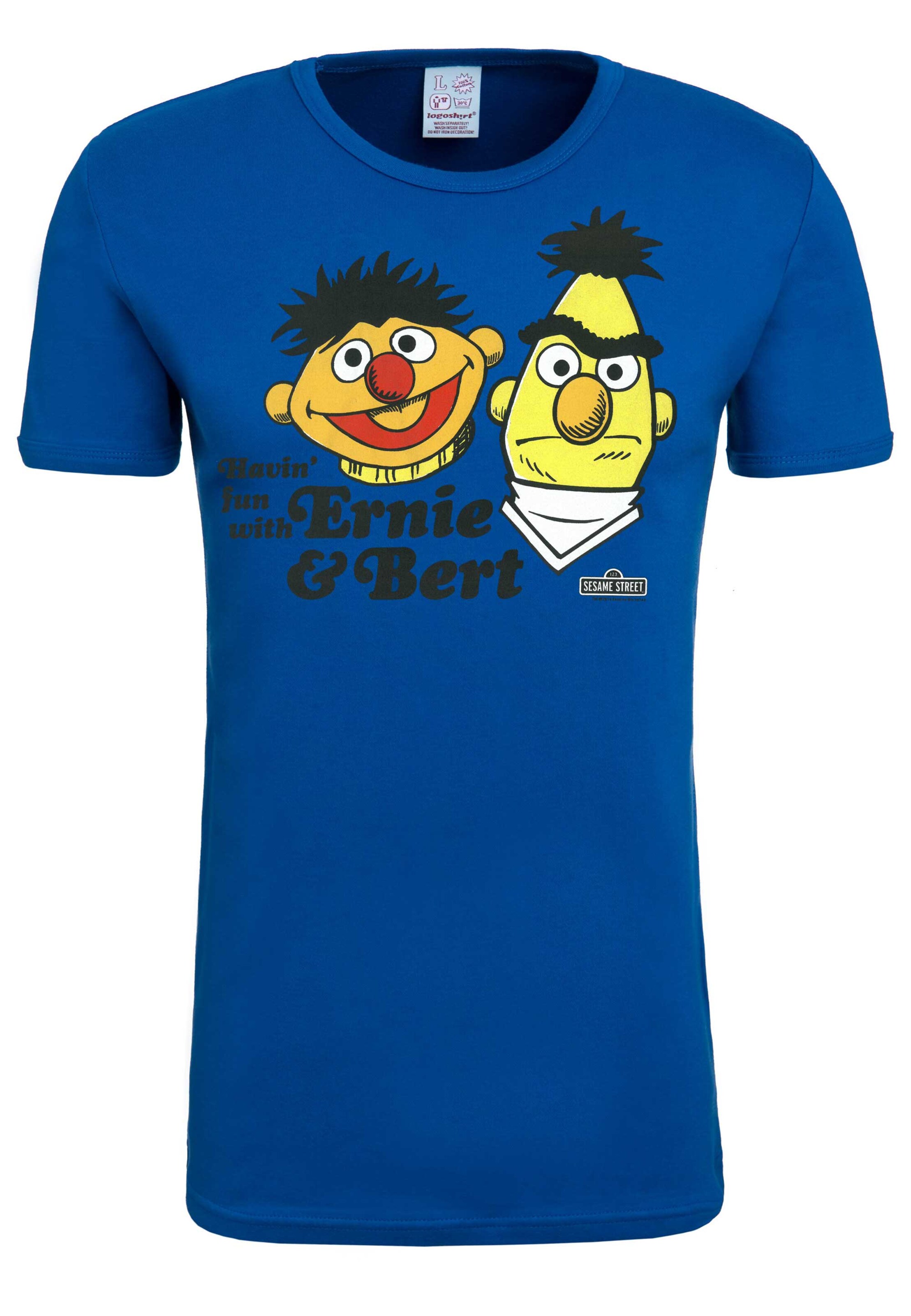 LOGOSHIRT Shirt 'Ernie und Bert' in Blue: front