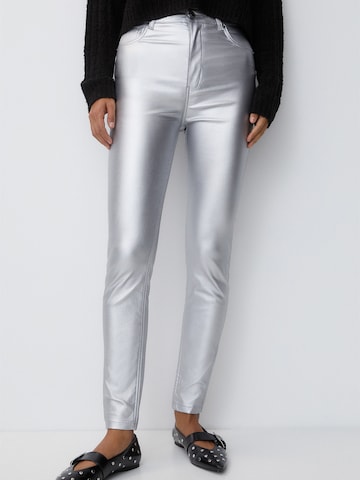 Pull&Bear Skinny Pants in Silver: front