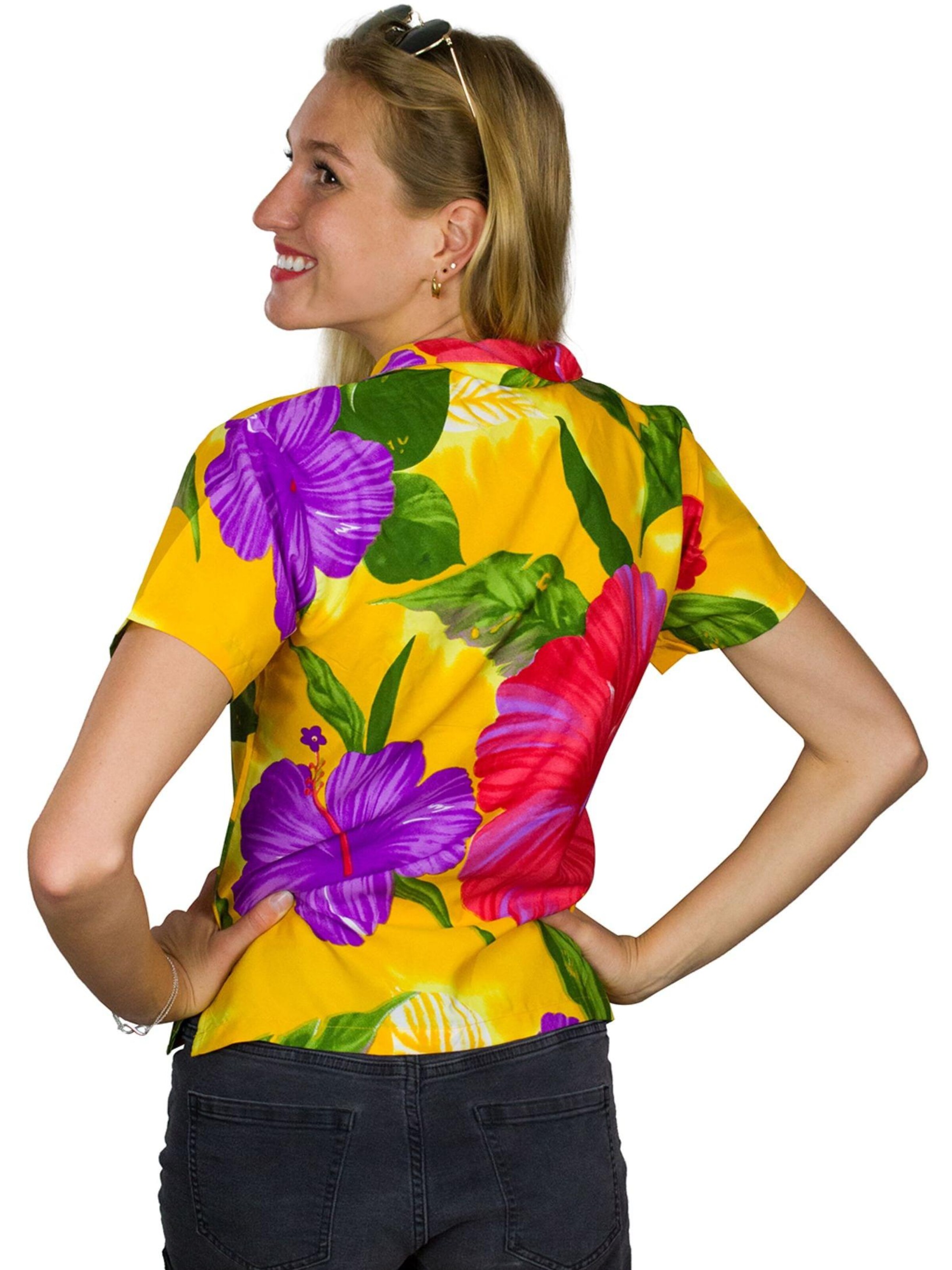 King Kameha Blouse 'Big Flower' in Yellow