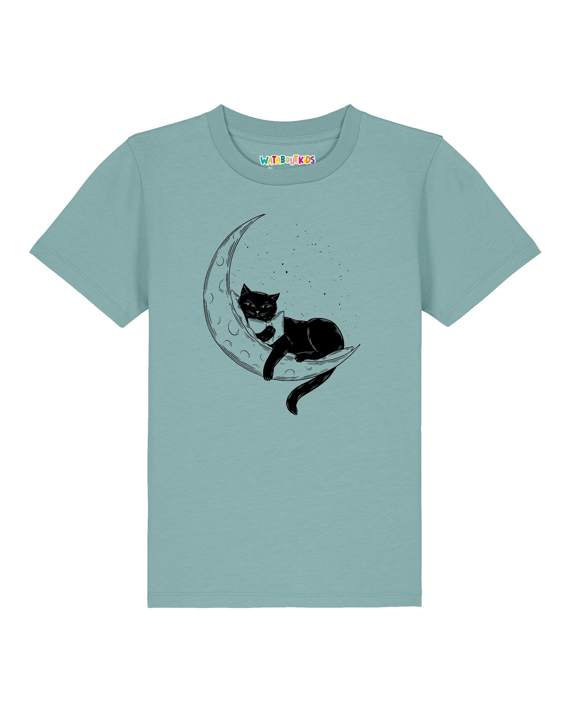 watabout.kids Shirt ' Katze auf dem Mond ' in Blauw: voorkant
