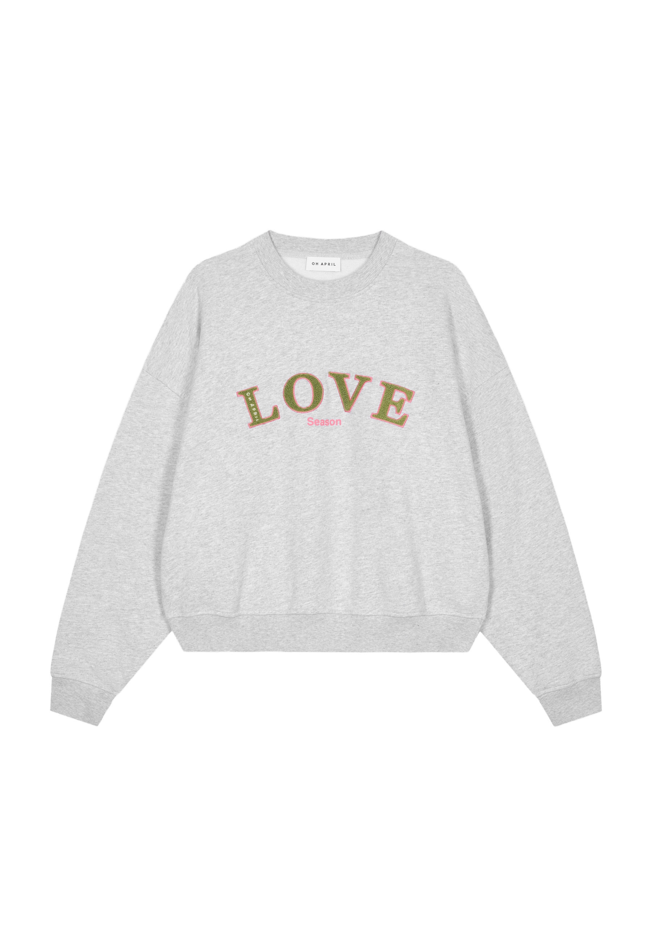 OH APRIL Sweatshirt 'Love' in graumeliert / kiwi / apfel, Produktansicht