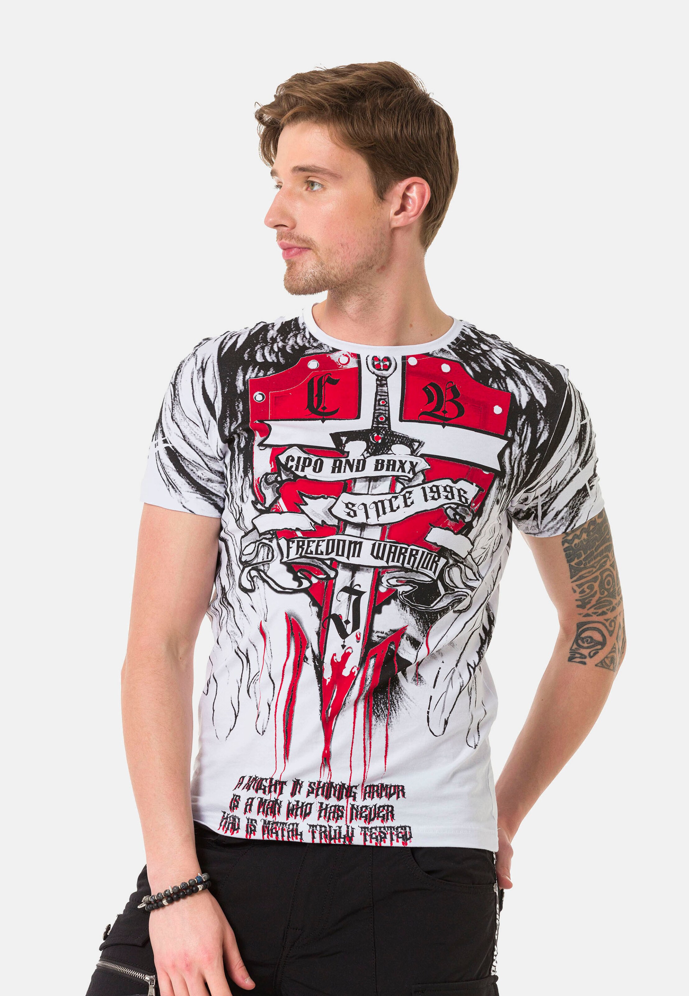 Männer Shirts CIPO & BAXX T-Shirt in Weiß - JV39552 Männer Shirts CIPO & BAXX T-Shirt in Weiß - JV39552