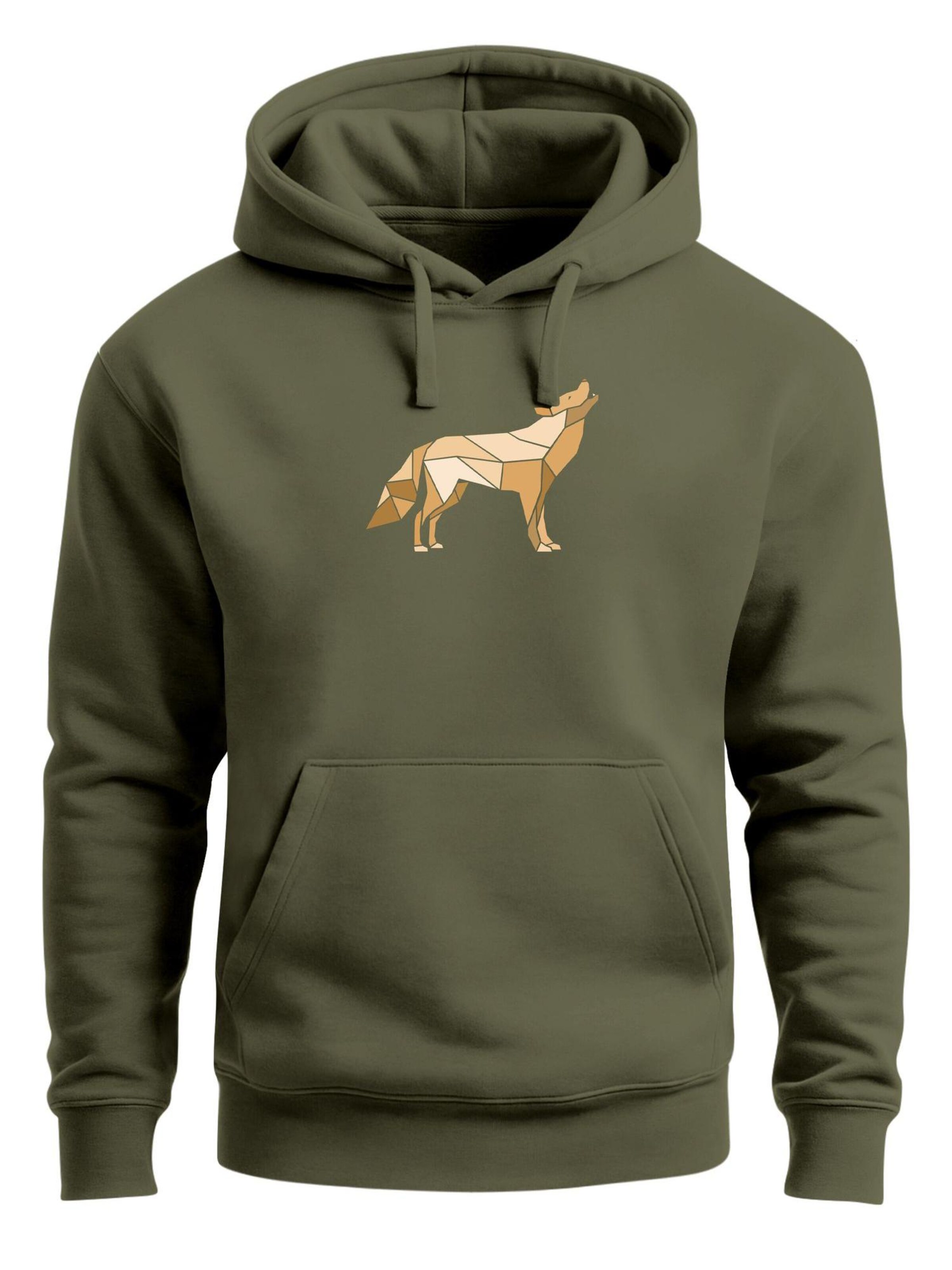 Neverless Sweatshirt 'Polygon Wolf Gelb' in Green: front