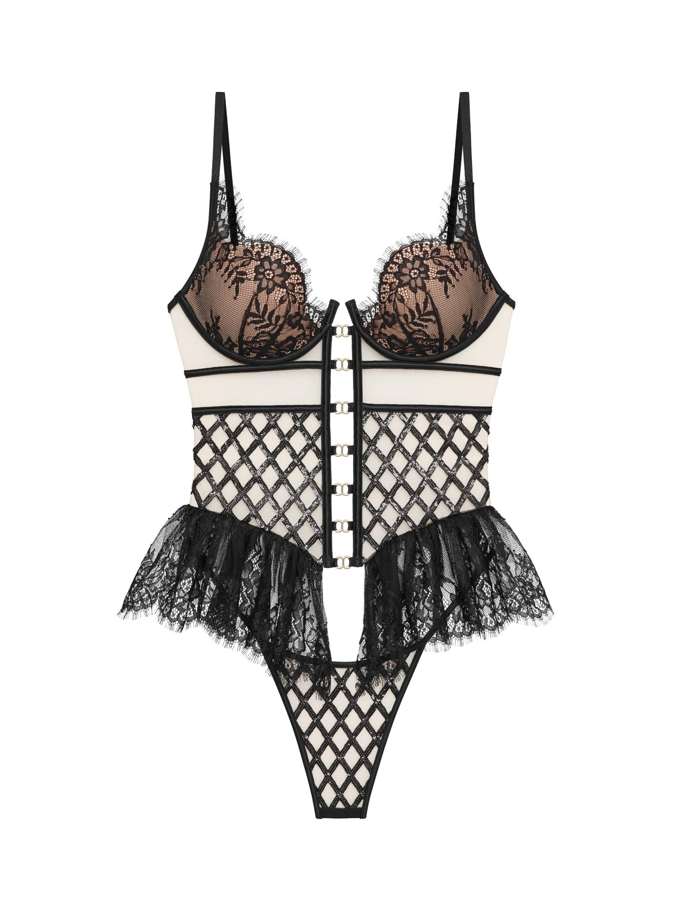 GOD SAVE QUEENS Body 'Valentina Corseted Bodysuit' in Zwart: voorkant