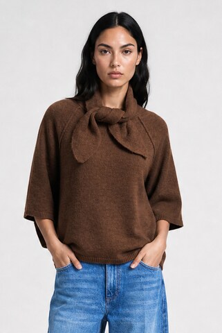 Smith&Soul Kurzarm-Pullover mit Schalkragen in Braun: Vorderseite