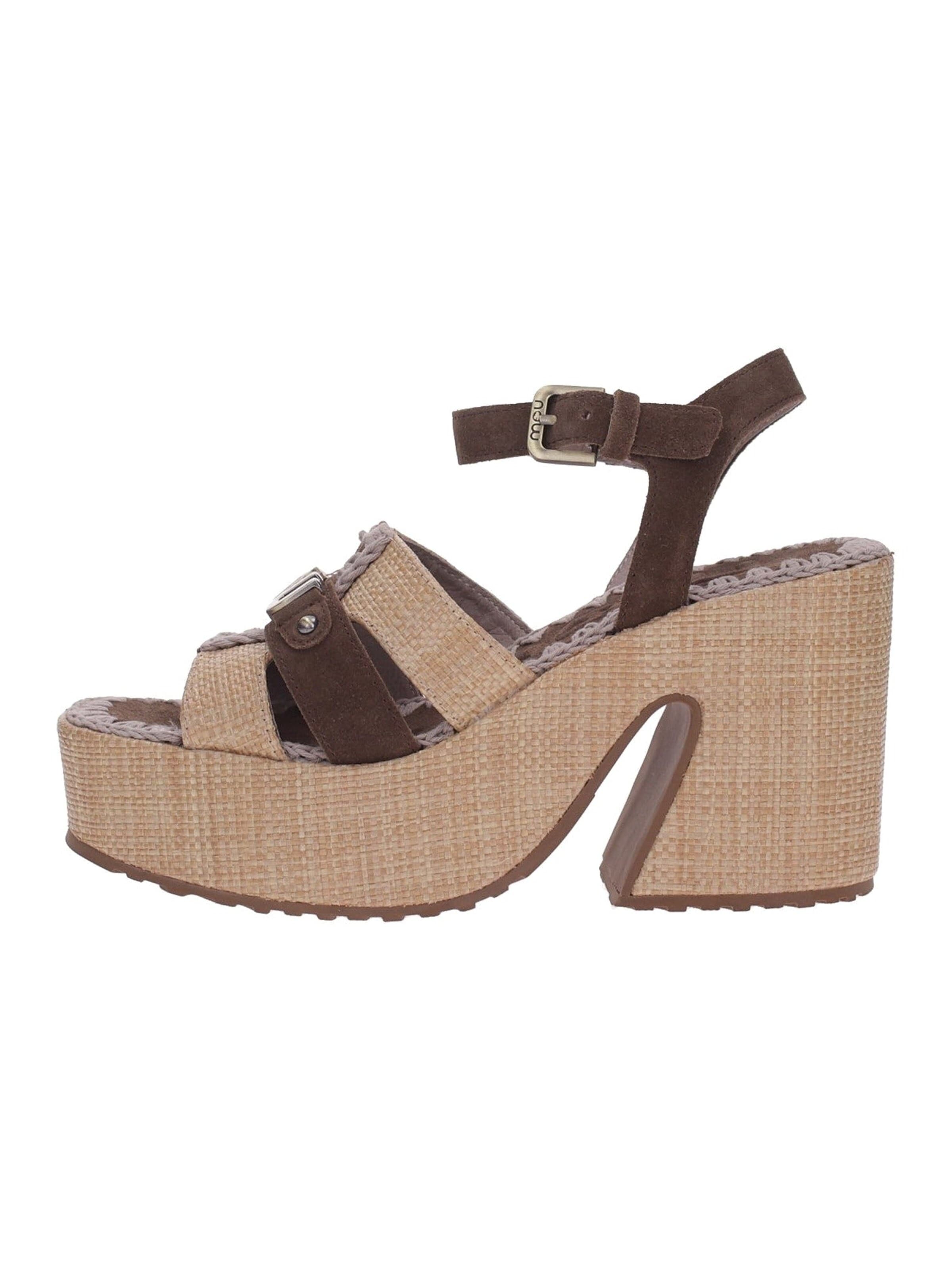 Sandalo 'Mous Sandalo Raffia Platform Ankle Strap' di MOU in beige: frontale