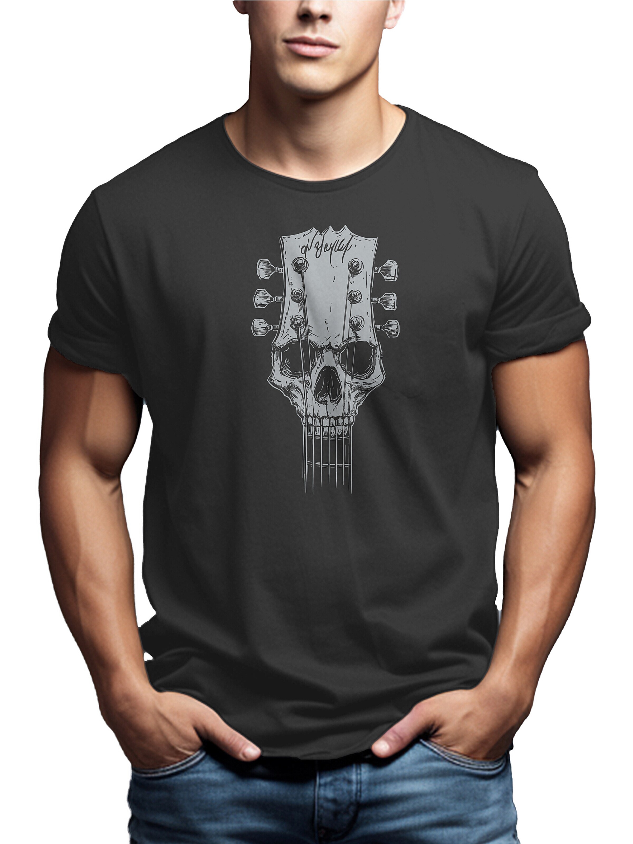 MAKAYA Shirt 'Gitarrenkopf' in Grey