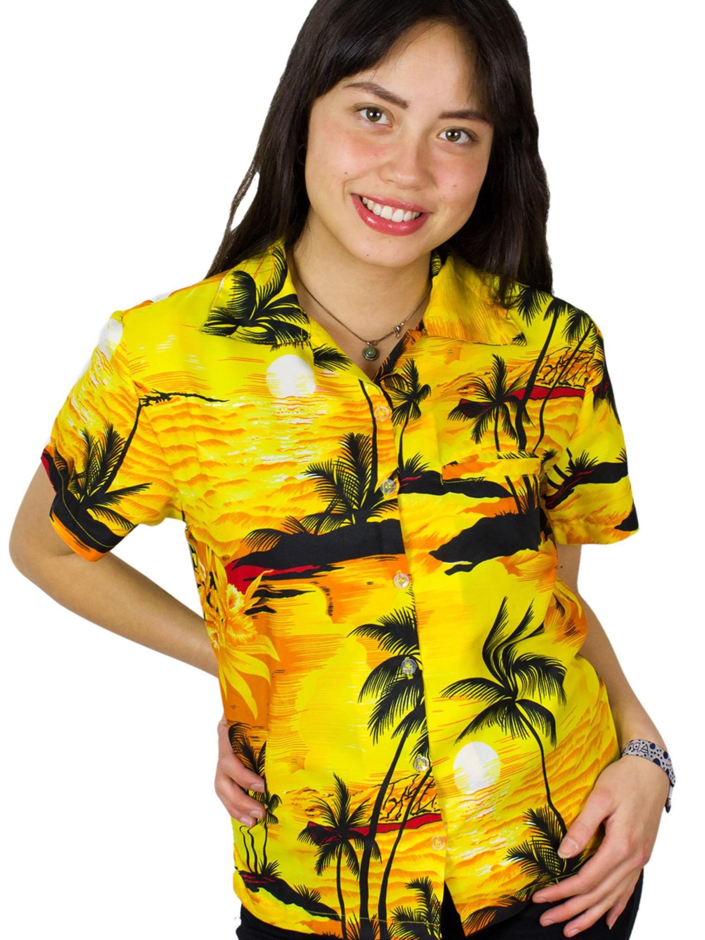 Camicia da donna 'Surf' di King Kameha in giallo: frontale