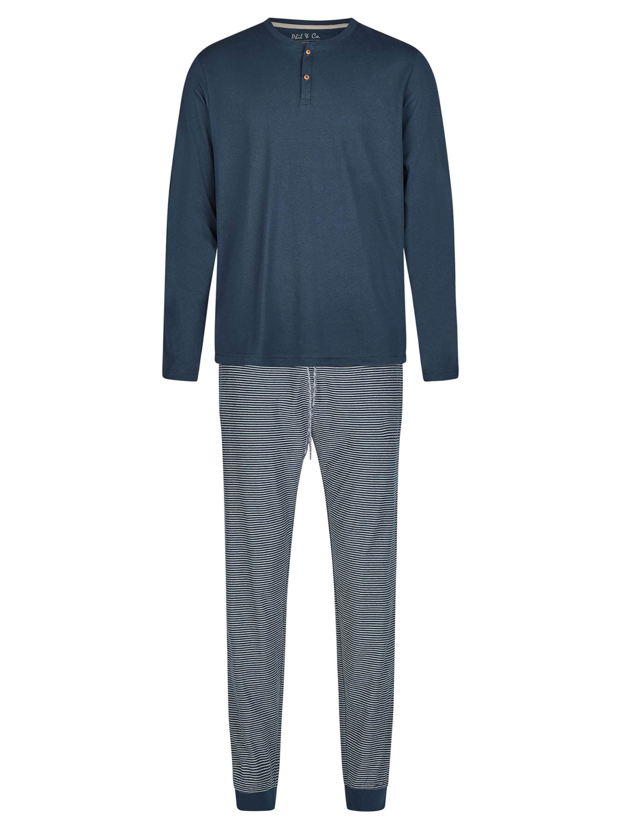 Phil & Co. Berlin Pyjama 'Henley' in Blau: Vorderseite