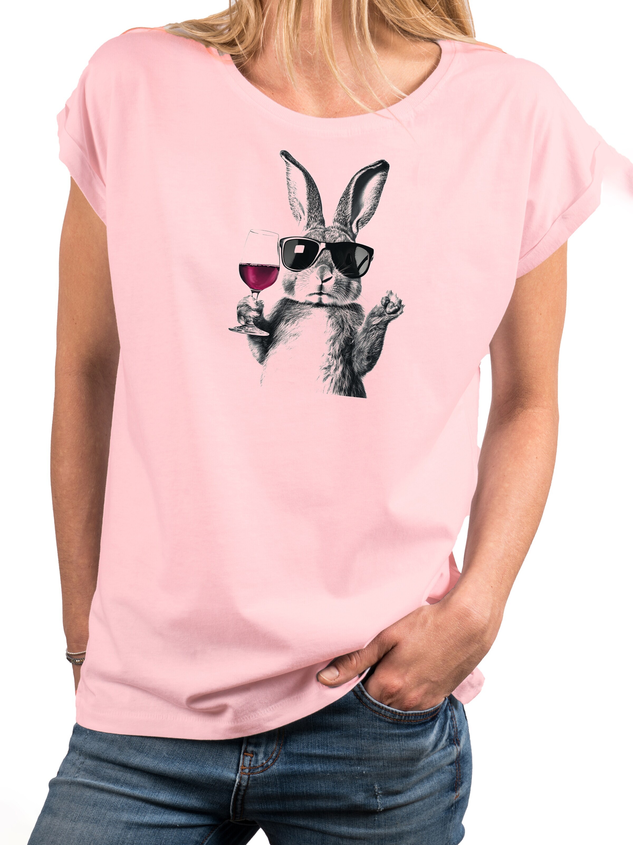 MAKAYA Shirt 'Wein Hase' in Pink