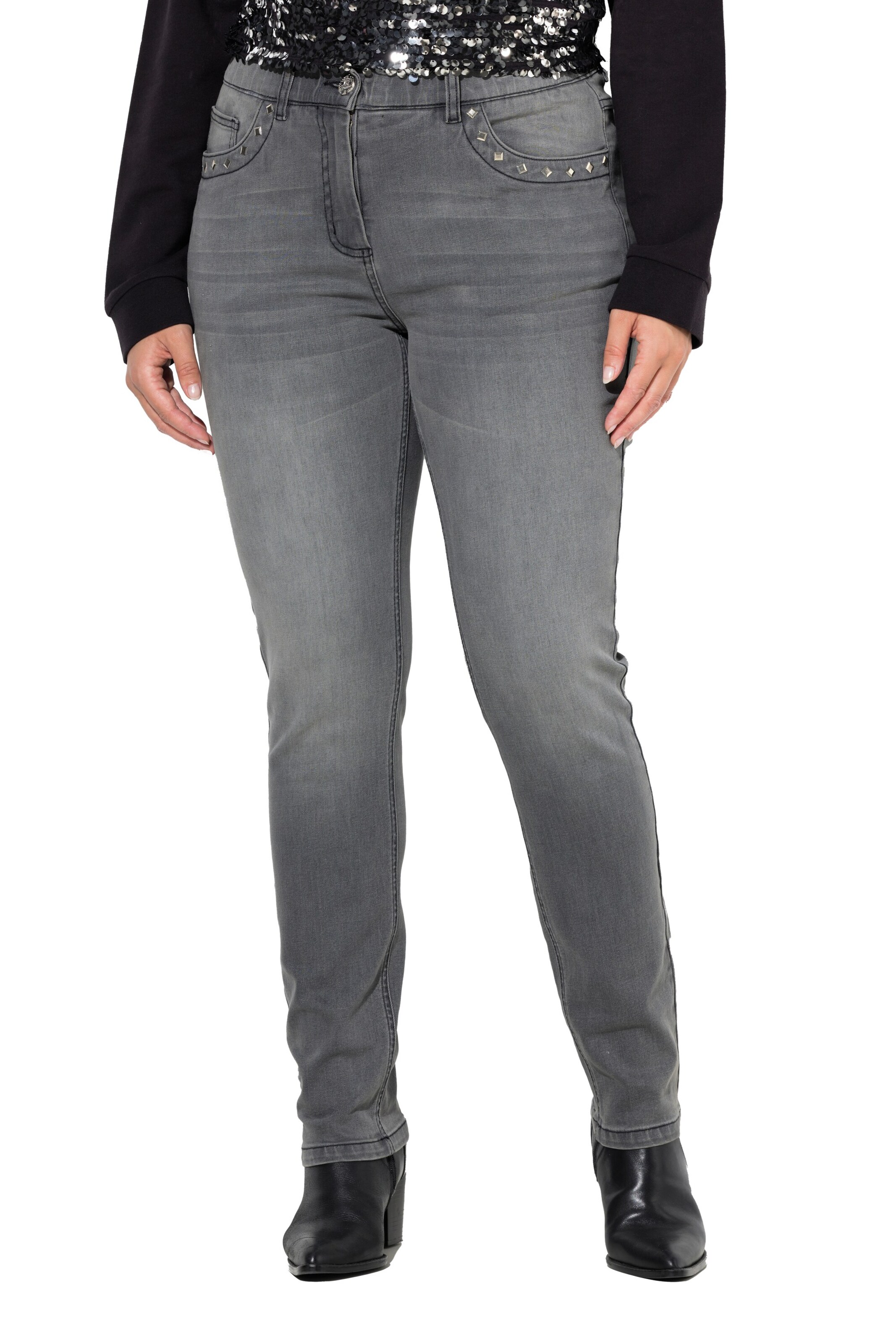 Ulla Popken Slimfit Jeans in Grijs: voorkant