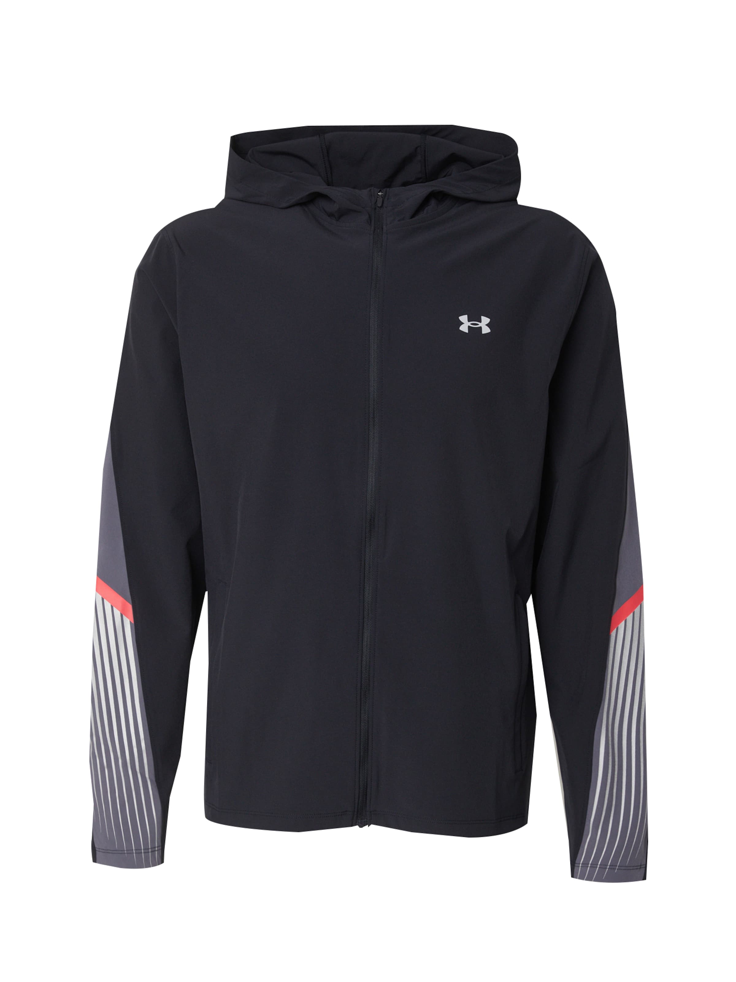 UNDER ARMOUR Sportjas 'Velociti Storm' in de kleur Basaltgrijs / Knalrood / Zwart / Wit, Productweergave