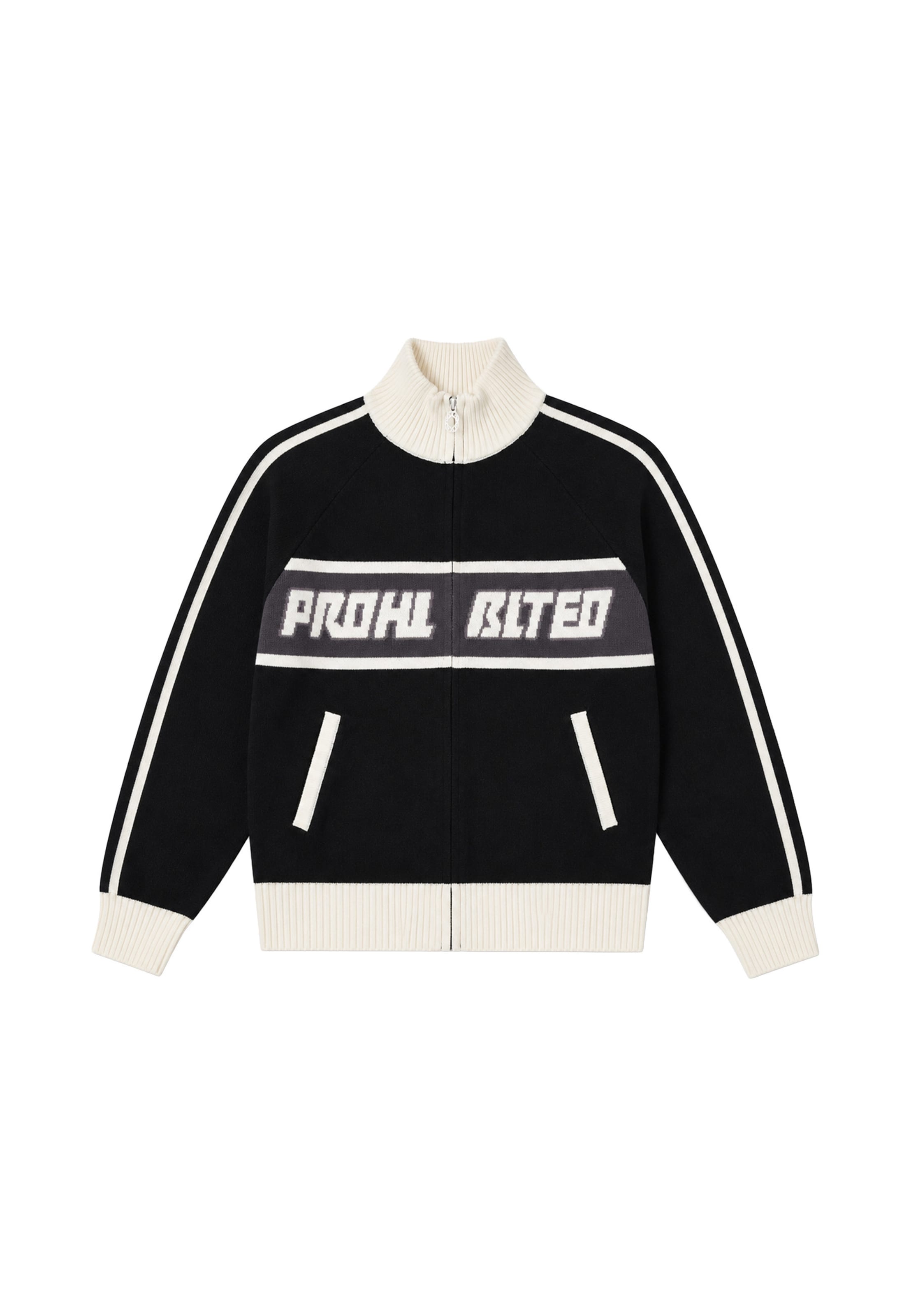 Prohibited Strickjacke 'Letterman' in Schwarz: Vorderseite