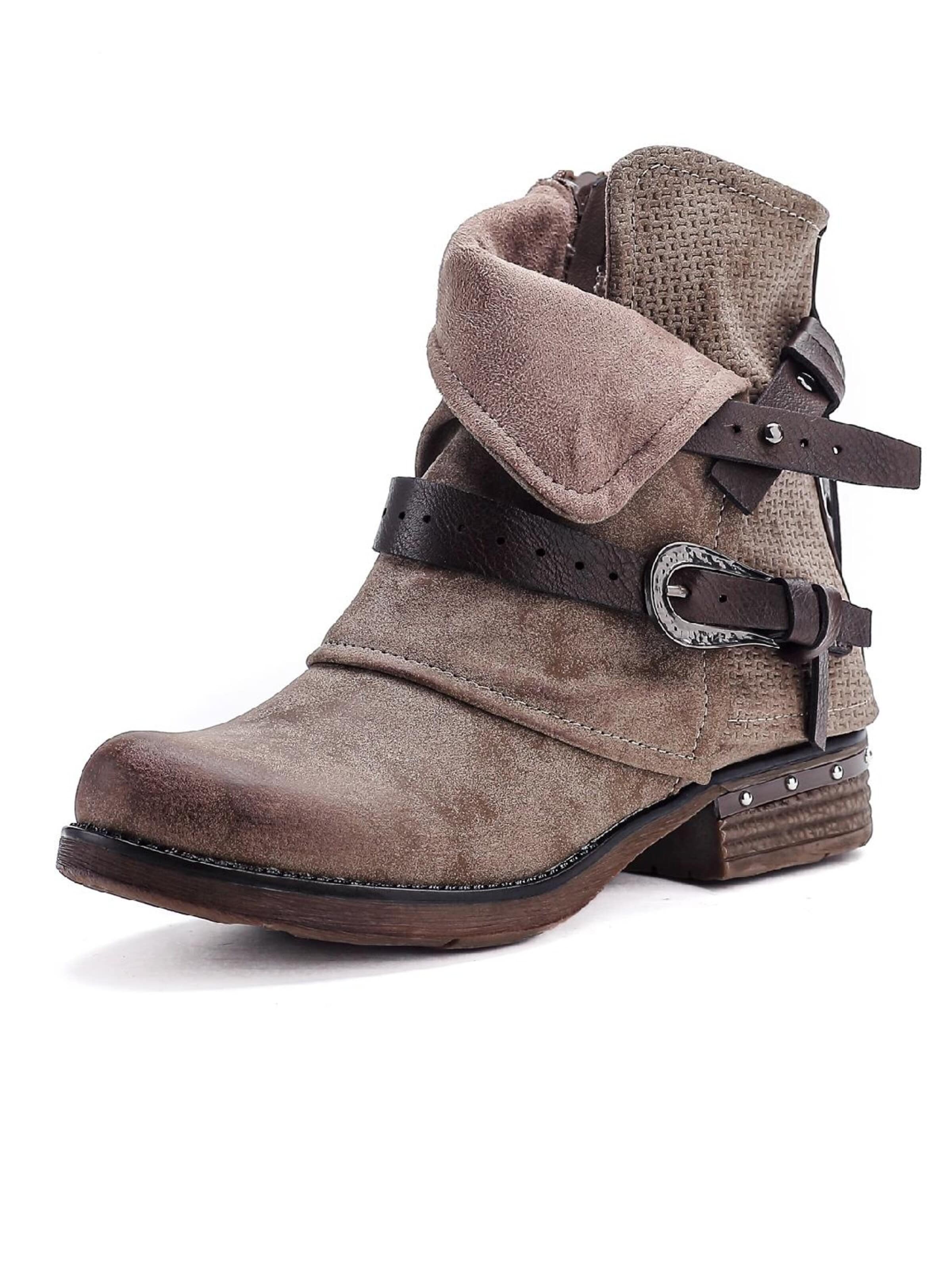 Pogolino Stiefel 'Damen Stiefeletten Nieten Boots Biker ST140'‌‌‌‌ in Grau: Vorderseite