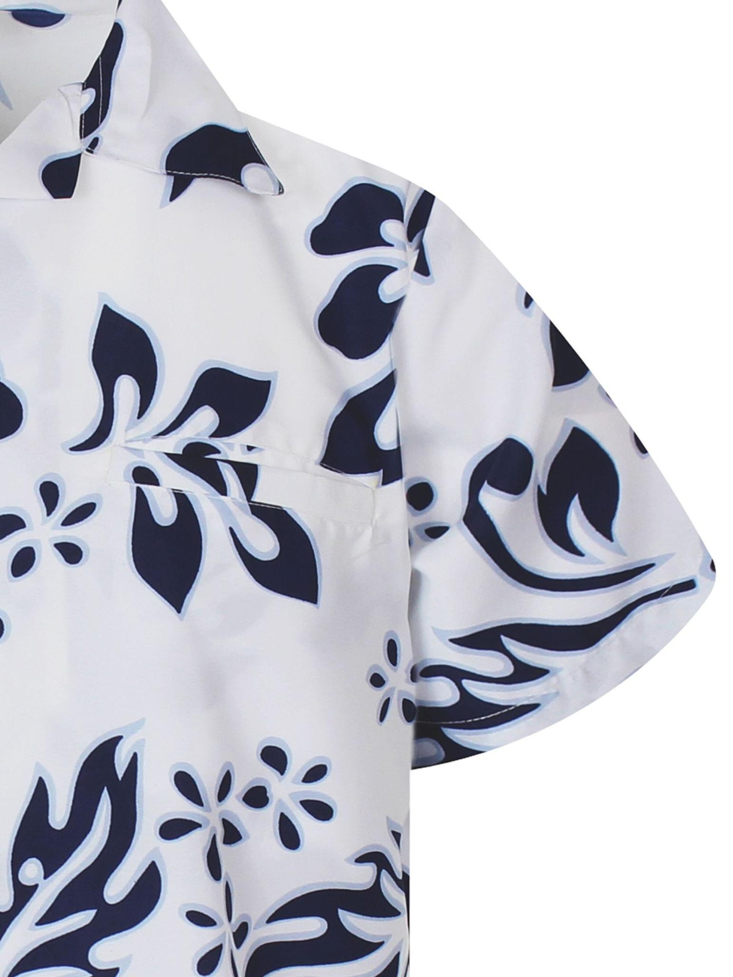 King Kameha Shirt 'Hibiscus White Line'‌‌ in Blau