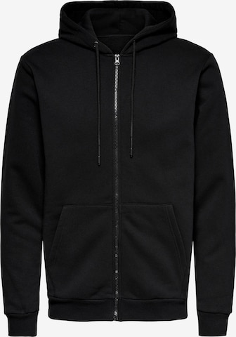Only & Sons Regular fit Sweatvest 'Ceres' in Zwart: voorkant