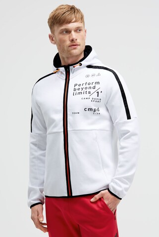CAMP DAVID Zip-Up Hoodie in White: front