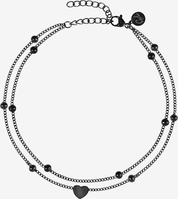 GOOD.designs Mehrreihige Fußkette mit kleinem Herz-Anhänger in Schwarz: Vorderseite
