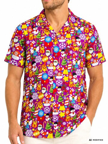 King Kameha Regular Fit Hemd 'Christmas Allover'‌‌‌‌‌ in Pink