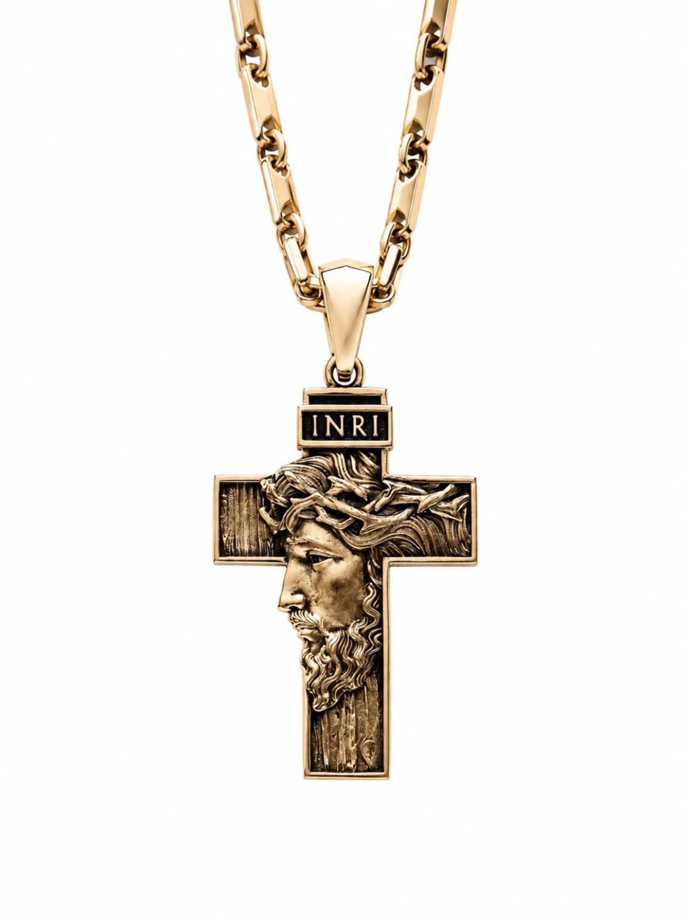 REYTEL Pendant 'FACE OF JESUS CHRIST. INRI' i guld: forside